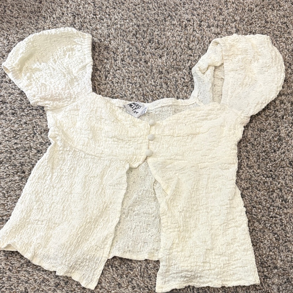Princess Polly White Top w/Puffy Sleeves Size 4